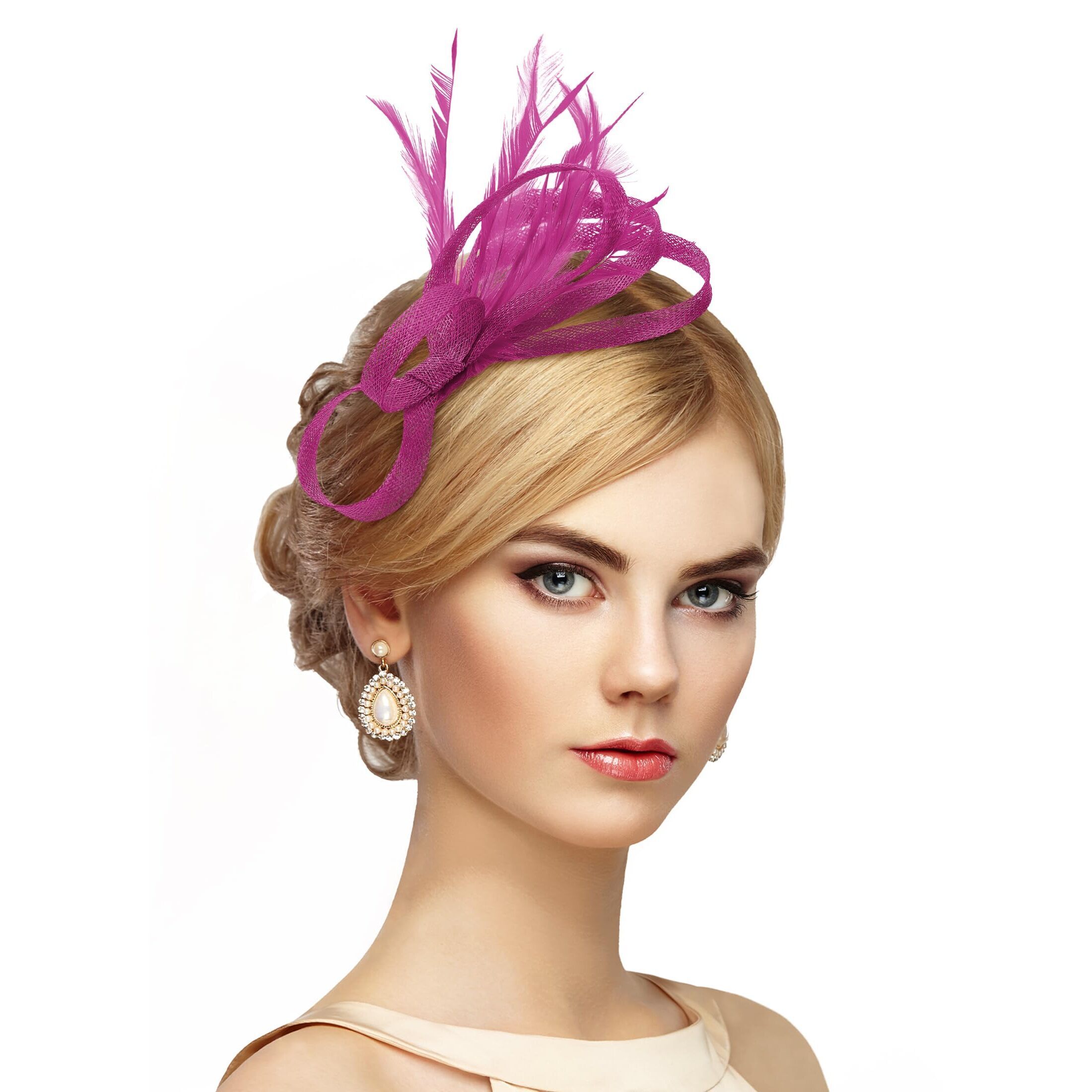 6694 Pink Feather Fascinators Headband 2025 Victoria Church Kentucky Hats